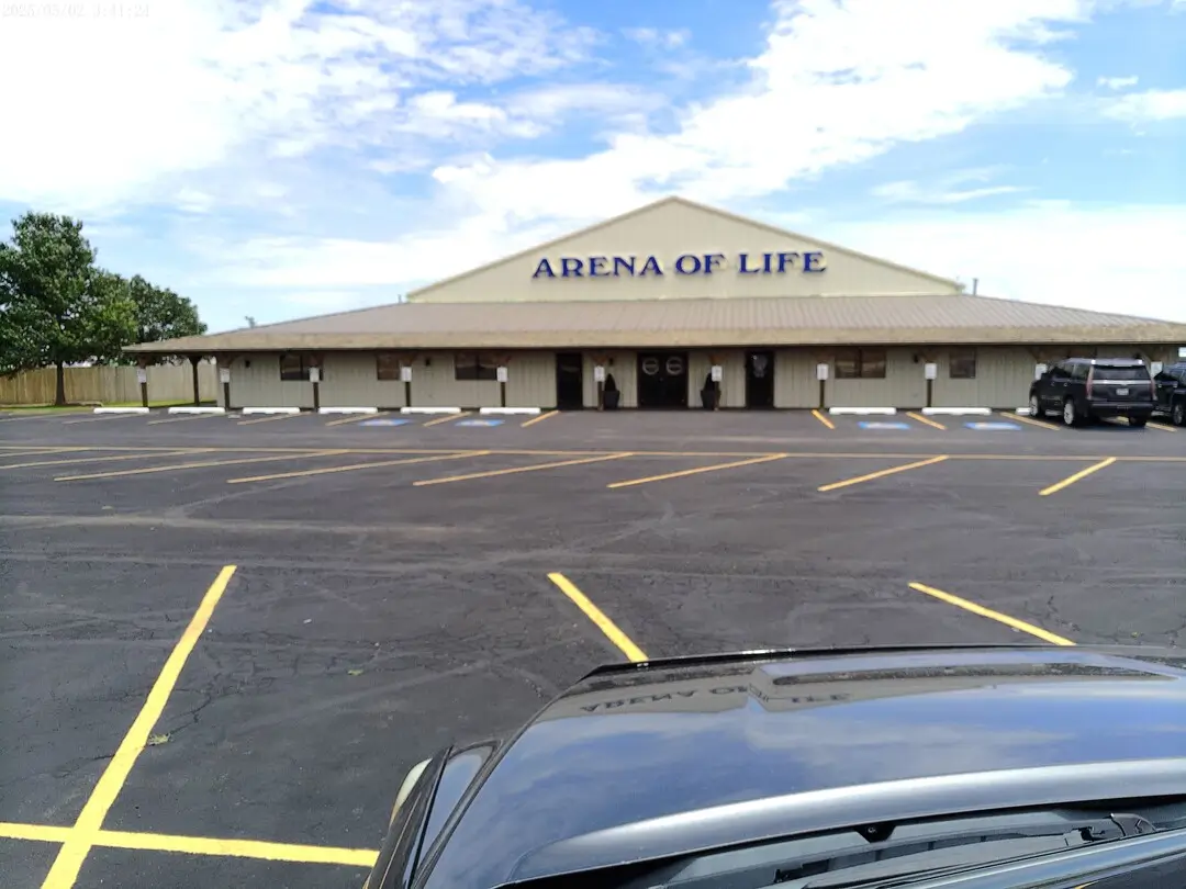 Arena of Life Church in Amarillo, TX, with its arched roof and front sign