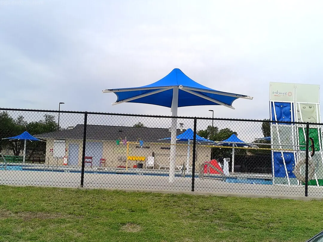 Water slide and shade structures at the Clarendon Outdoor Aquatic Center